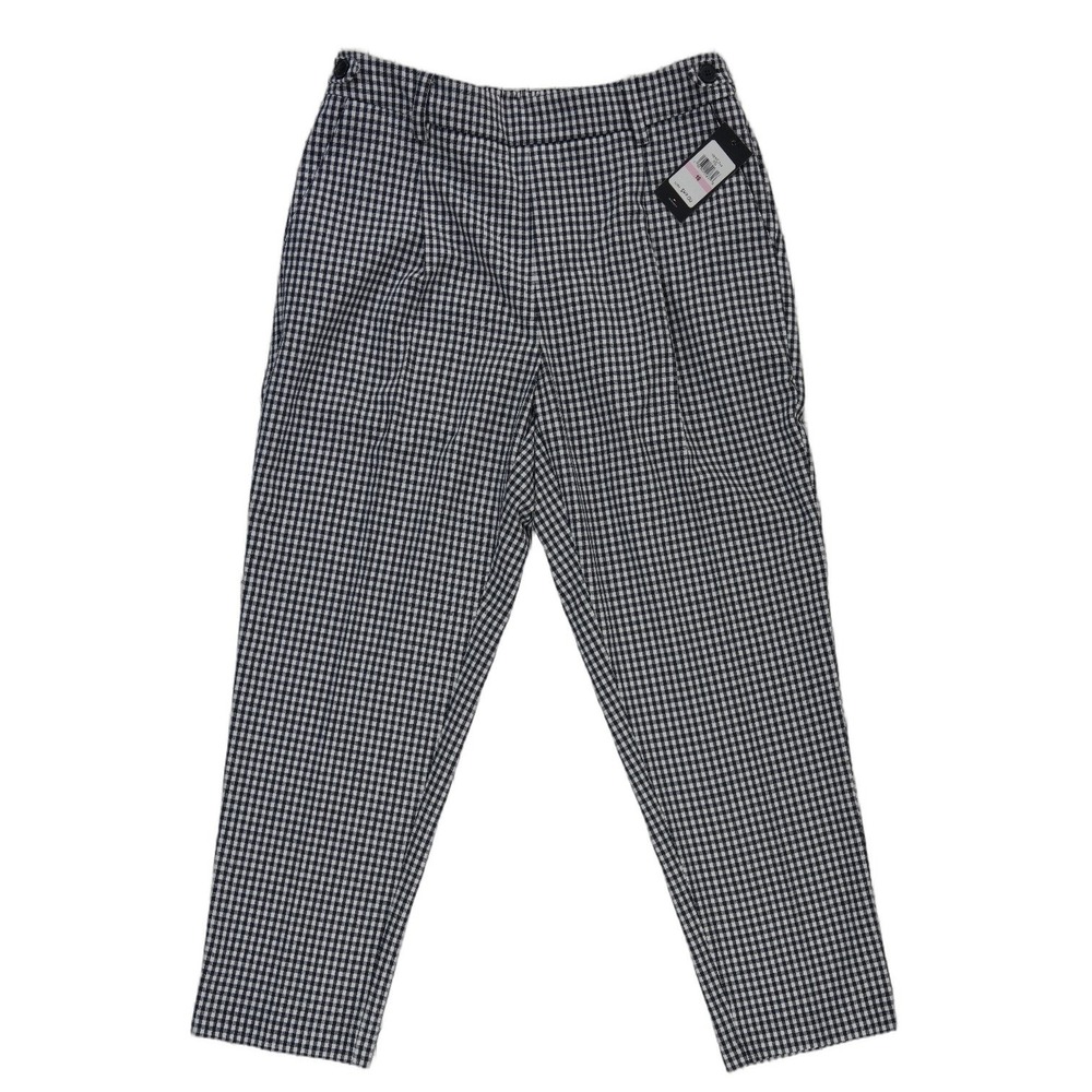 New Tommy Hilfiger Gingham Ankle Pants Women's Size 10 Black White Pleated